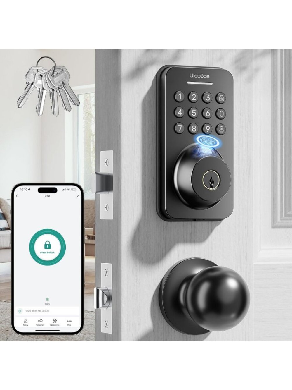 Keyless Entry Fingerprint Deadbolt Lock Set, Smart Door Lock with App Control
